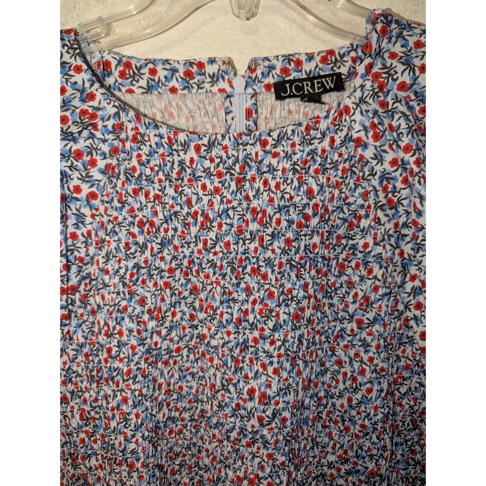 J.Crew Smocked Midi Meadow Dress in Poppy Womens XL Floral Cotton Puff Sleeve‎ - Picture 9 of 14